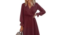 BTFBM Faux-Wrap Swiss Dot Ruffle Dress