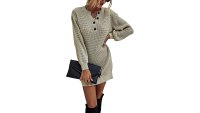 KIRUNDO 2020 Winter Long Sleeve Henley Sweater Dress