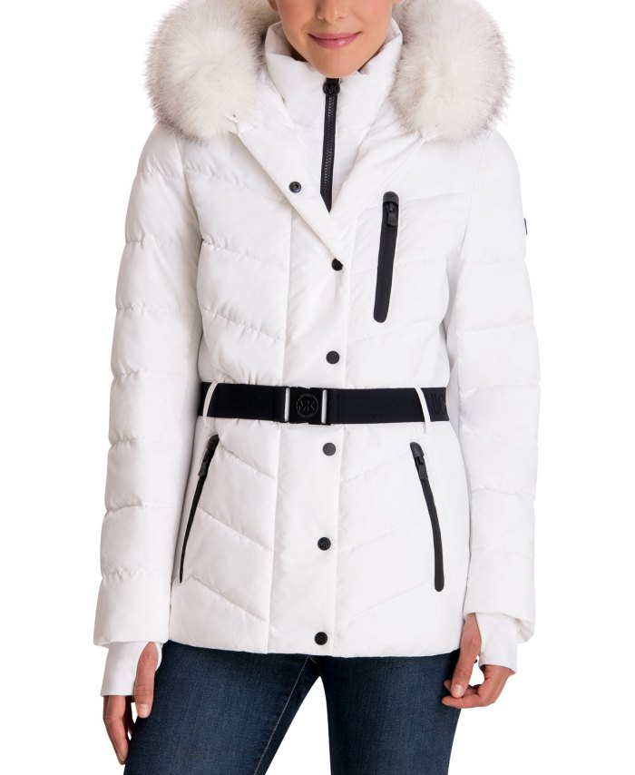 MICHAEL Michael Kors Belted Faux-Fur Trim Hooded Puffer Coat