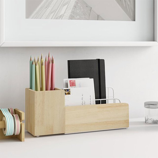 Dotted Line Gino Wood/Metal Desk Organizer Set