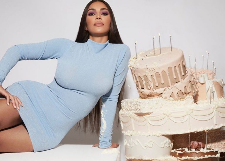 Kim Kardashian Celebrates Her Birthday Month By Jumping Out Of A Cake In A Two-Piece Bathing Suit, Wears LaQuan Smith