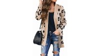 ZESICA long Sleeve Open Front Leopard Print Cardigan