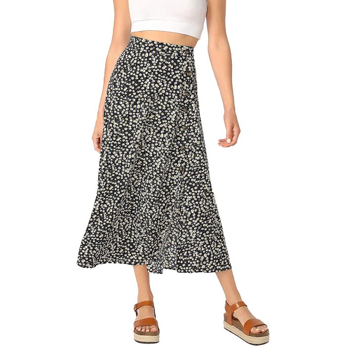 Shein A-Line Button Side Split Midi Skirt