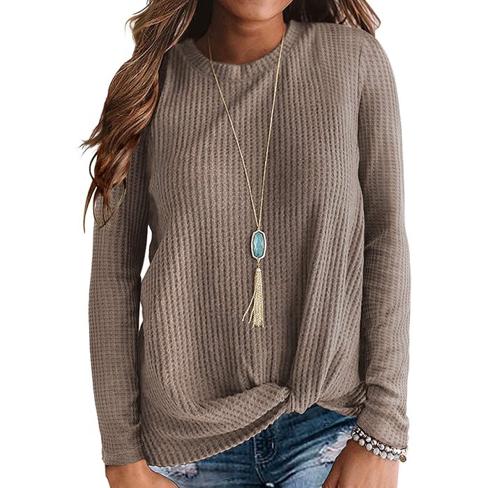 Neineiwu Loose Long-Sleeve Twist Knot Top