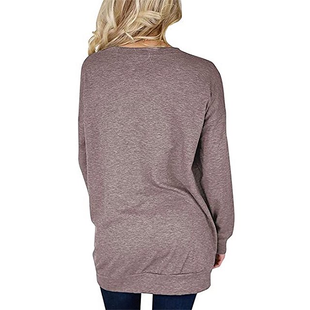 Bingerlily Women's Casual Long Sleeve Tunic Crew Neck Top with Pockets (Brown)