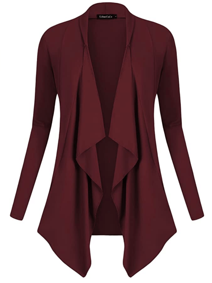 Urban CoCo Women's Drape Front Open Cardigan Long Sleeve Irregular Hem (Windsor Wine)