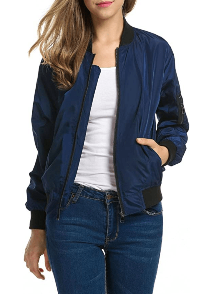 Zeagoo Women's Classic Solid Zip-Up Bomber Jacket