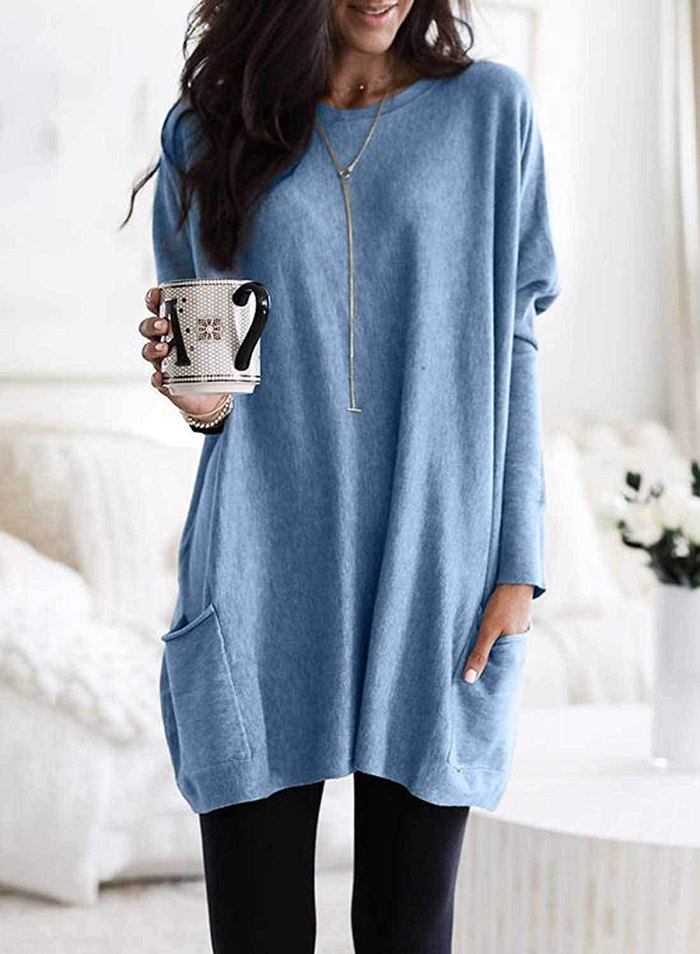 Asvivid Long Sleeve Crew Neck Tunic Top