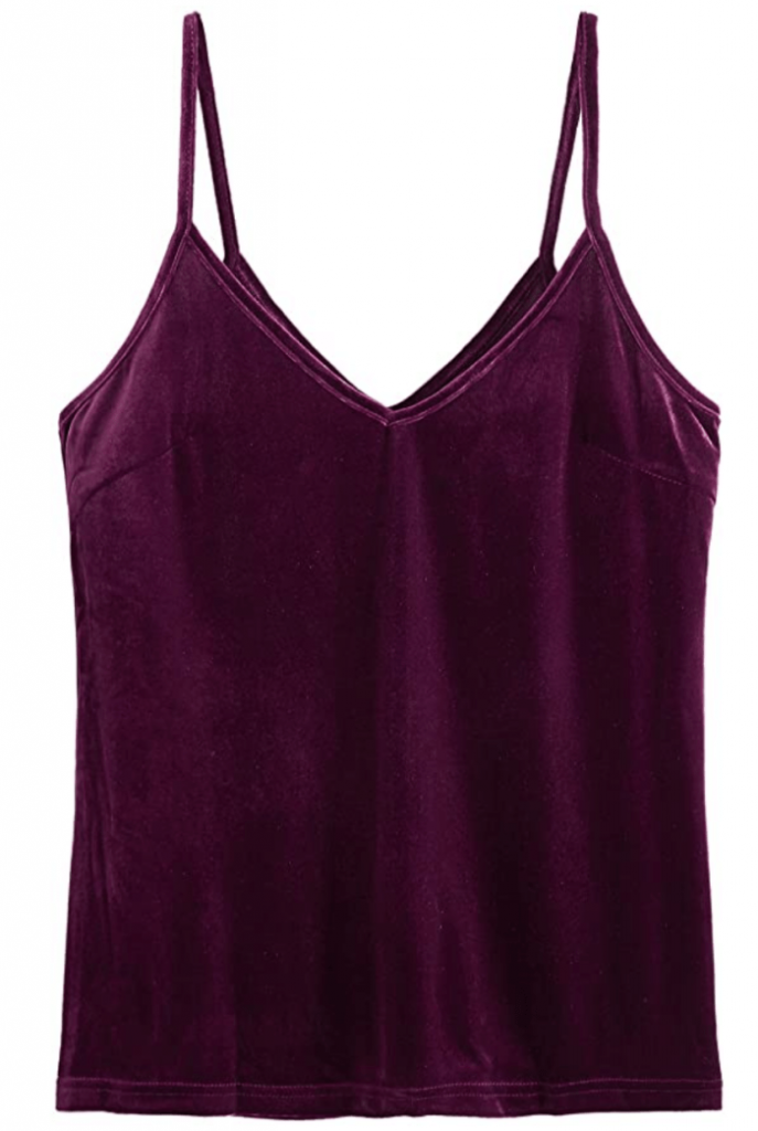 SheIn Women's Casual Basic Strappy Velvet V Neck Cami Tank Top