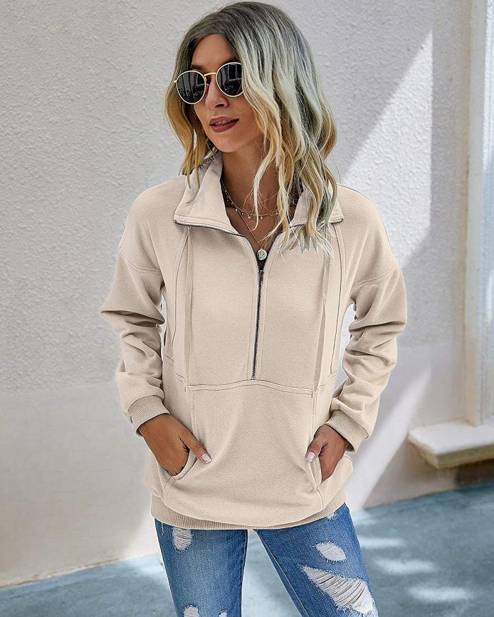 PRETTYGARDEN Lapel Zipper Sweatshirt