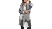 MEROKEETY Plaid Long Sleeve Drape Knit Cardigan