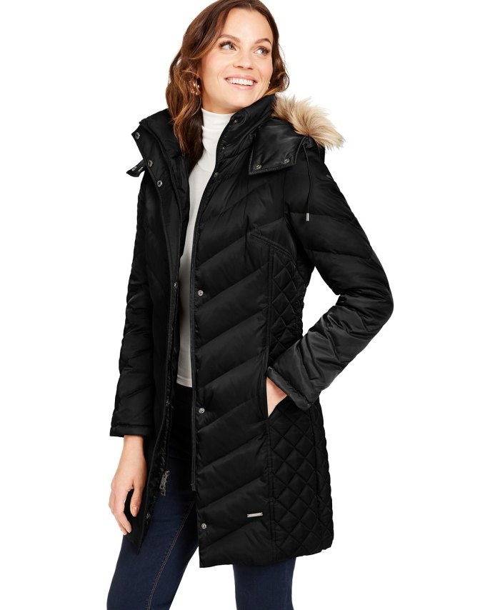 Kenneth Cole Faux-Fur-Trim Hooded Down Puffer Coat