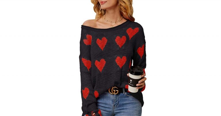 Spread the Love in This Adorable Distressed Heart-Print Sweater