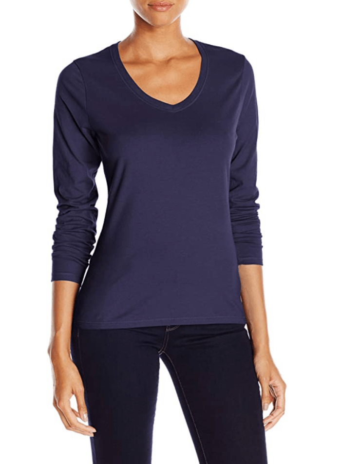 Hanes Women's V-Neck Long Sleeve Tee