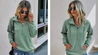 PRETTYGARDEN Lapel Zipper Sweatshirt