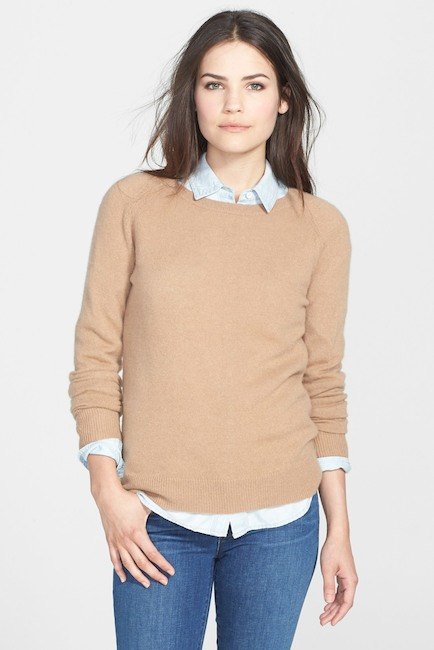 nordstrom crewneck cashmere sweater heather dark camel halogen