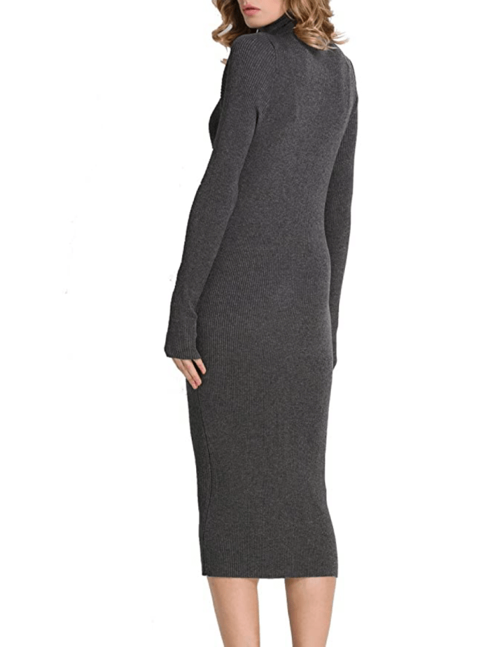 Rocorose Women's Turtleneck Ribbed Long Sleeve Knitted Sweater Dress