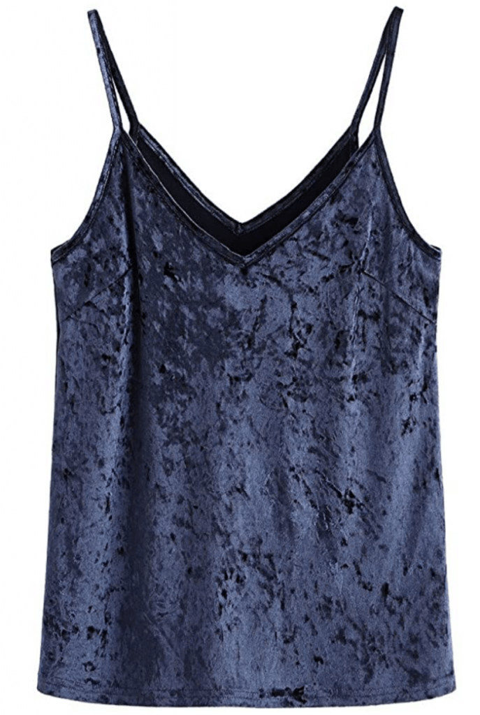 SheIn Women's Casual Basic Strappy Velvet V Neck Cami Tank Top