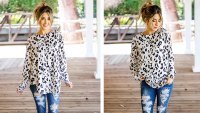 Tickled Teal Long-Sleeve Leopard Loose Top