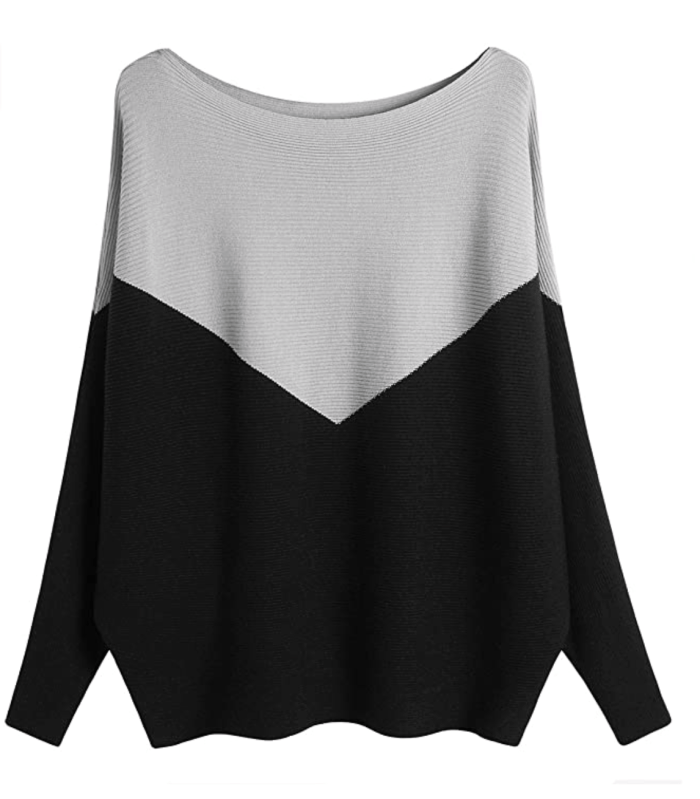 GABERLY Boat Neck Batwing Sleeves Dolman Knitted Sweater