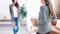 MEROKEETY Women's Long Sleeve Cable Knit Sweater