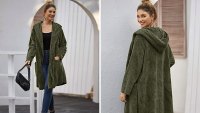 SweatyRocks Women's Hooded Dolman Sleeve Faux Fur Cardigan Coat