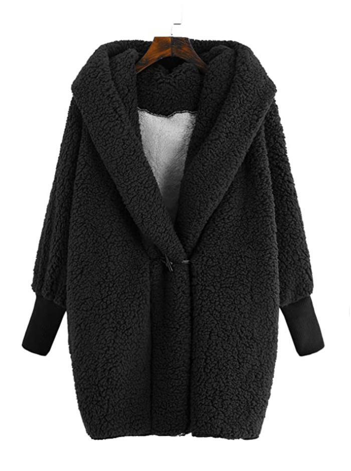 SweatyRocks Women's Hooded Dolman Sleeve Faux Fur Cardigan Coat