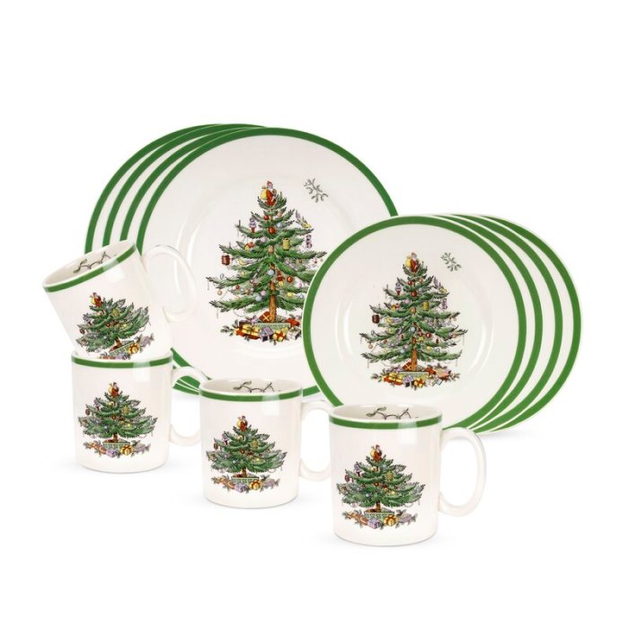 Spode Christmas Tree 12 Piece Dinnerware Set, Service for 4