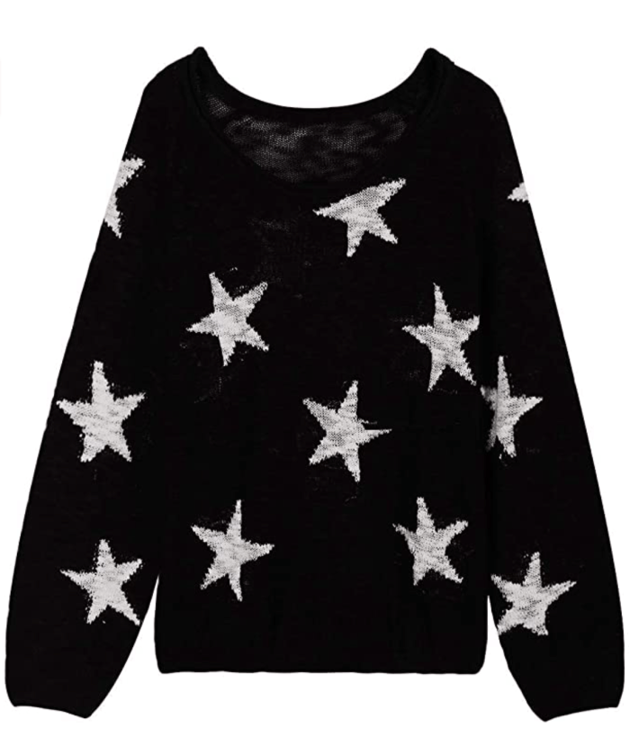 COCOLEGGINGS Women's Boat V Neck Long Sleeve Star Pullover Sweater