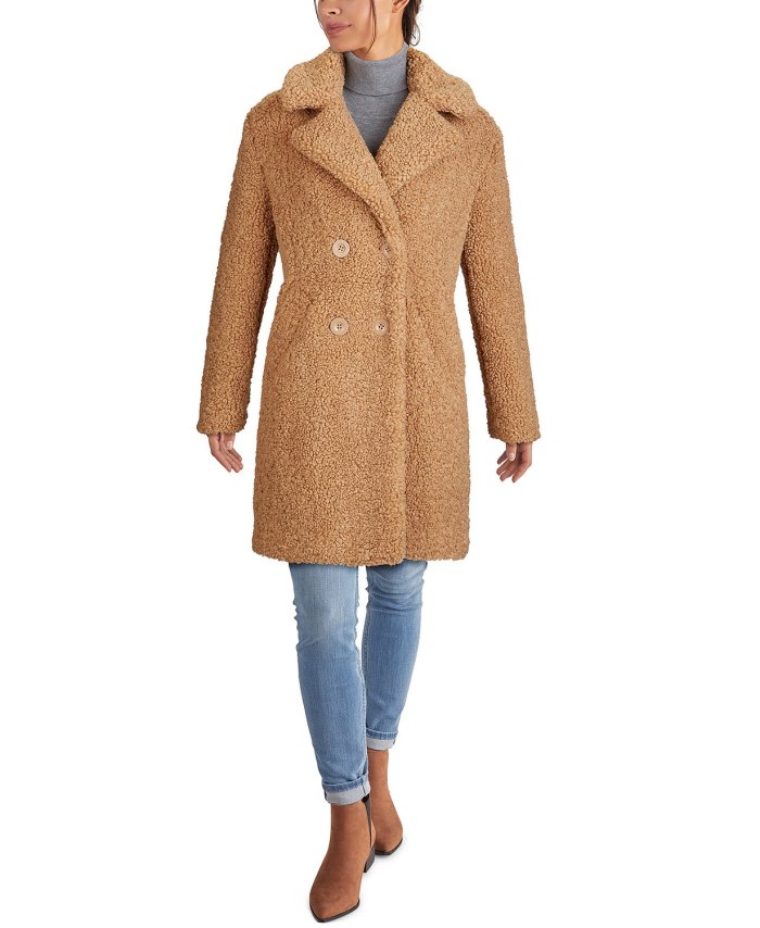 Kenneth Cole Double-Breasted Faux-Fur Teddy Coat