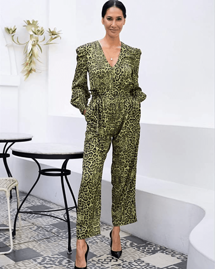 The Drop Women's Green Animal Print V-neck Jumpsuit 