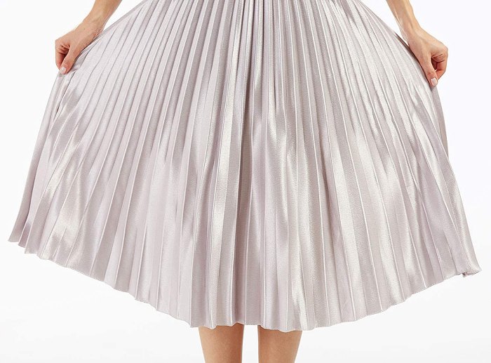 CHARTOU Accordion Pleated Metallic Long Party Skirt