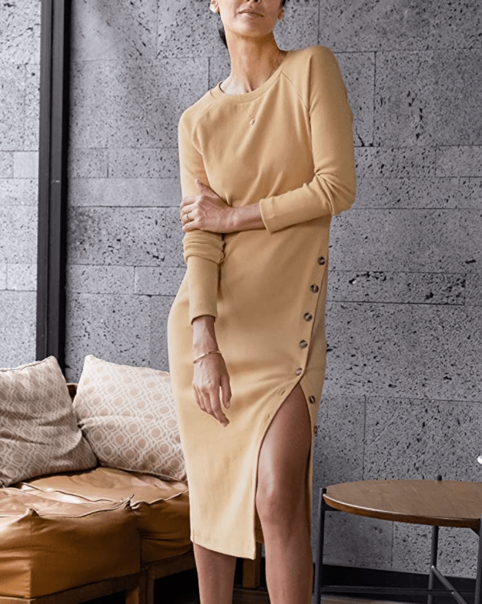 The Drop Women's Tan Raglan-Sleeve Midi Dress