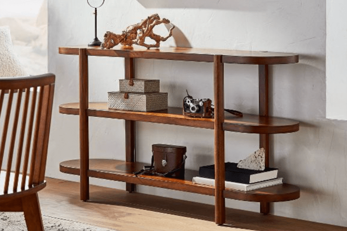 three-shelf bookcase