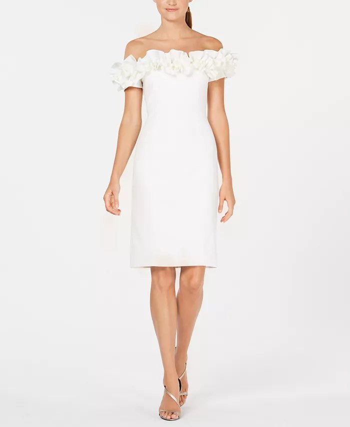 ruffle off-the-shoulder sheath