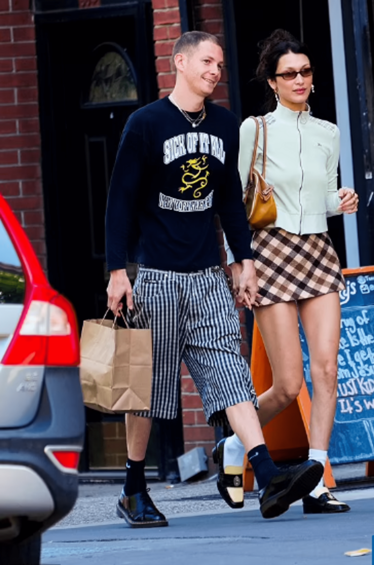 Bella Hadid went out in a plaid miniskirt for a walk with her boyfriend