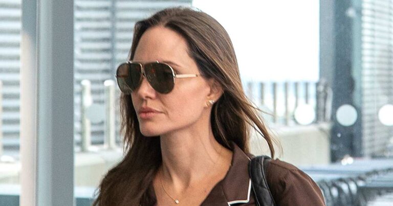 Angelina Jolie Makes Pajamas Look Chic at the Airport: Photos